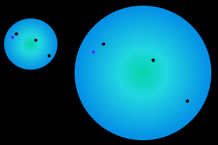 graphic showing dots on a sphere moving apart as the sphere expands