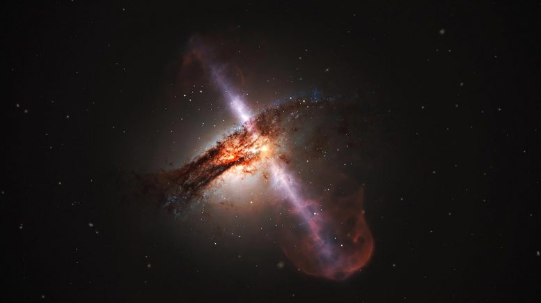 jets of plasma emanating from an active galactic nucleus